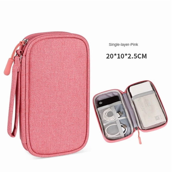 Electronic Organizer Small Travel Cable Organizer Bag Pouch Waterproof Electronic Accessories Storage Bag for Cable, Cord, Charger, Phone, Earphone (Pink-Single-layer)