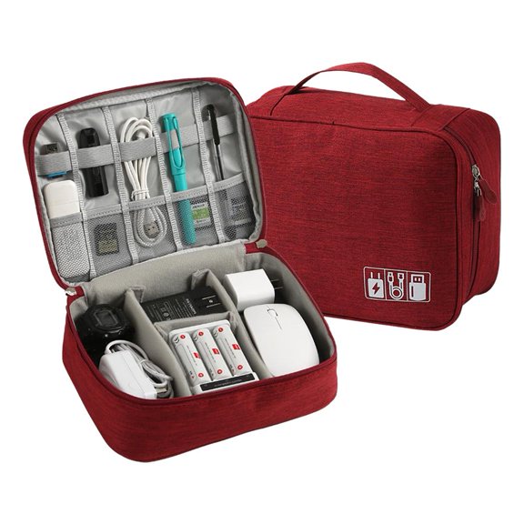 Electronic Organizer Travel Cable, Cable Organizer Bag, Large Travel Storage Bag Pouch Portable Waterproof Storage for Cable, Mouse,USB Cable,Power Bank,Cord, Charger - Red