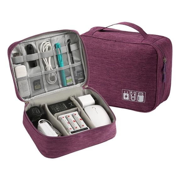 Electronic Organizer Travel Cable, Cable Organizer Bag, Large Travel Storage Bag Pouch Portable Waterproof Storage for Cable, Mouse,USB Cable,Power Bank,Cord, Charger - Purple