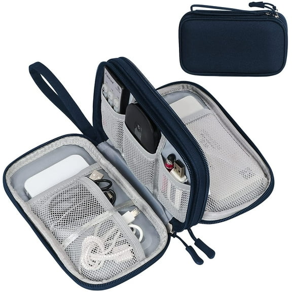 Electronic Organizer, Travel Cable Organizer Bag Pouch Electronic Accessories Carry Case Portable Waterproof Double Layers All-in-One Storage Bag for Cable, Cord, Charger, Phone, Earphone Navy
