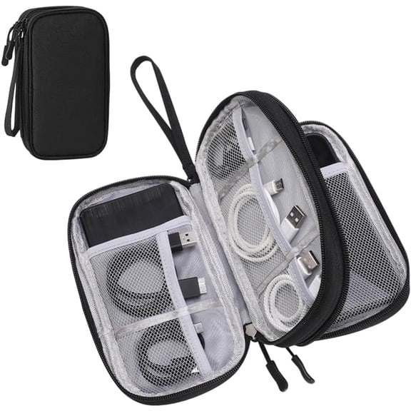 Electronic Organizer, Travel Cable Organizer Bag Pouch Electronic Accessories Carry Case Portable Waterproof Double Layers Storage Bag for Cable, Charger, Phone, Earphone(Black)