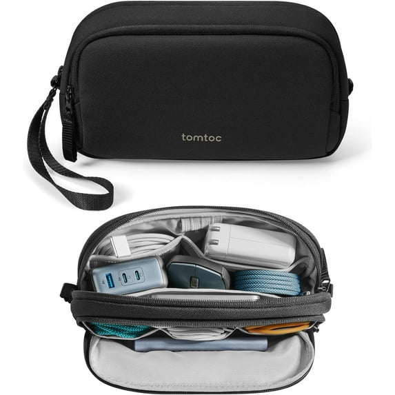 Electronic Organizer Travel Case, Water Resistant Dual Compartment Tech Pouch Cable Organization Storage Bag for Charger, Cord, Phone, Hard Drive, Power Bank, Accessories Essentials