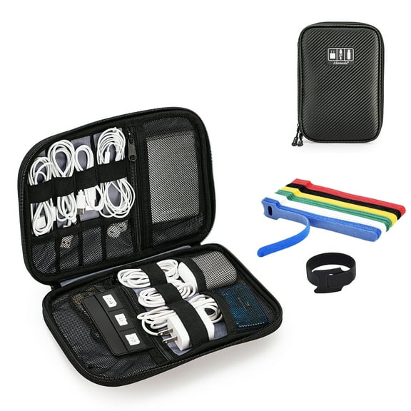 Electronic Organizer Waterproof Compact Travel Cable Organizer Bag for Cable Storage, Hard Drives, Cord, Charger, USB, SD Card,with 30PCS Cable Ties