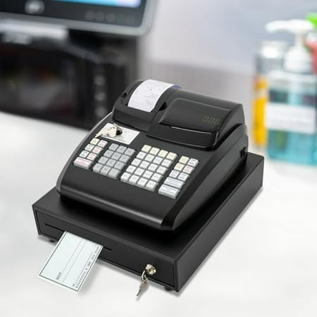 Electronic POS Cash Register with LED Display & Drawer 47-Key Commercial Cash Management System High-Speed Tabletop Billing for Retail Stores&Shops-Black$$Office