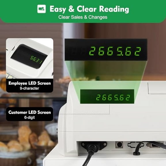 Electronic POS System Cash Register with 47 Keys,8 Digital LED Cash Register with Removable Cash Tray and Thermal Printer,Multifunction Cash Register for Small Business