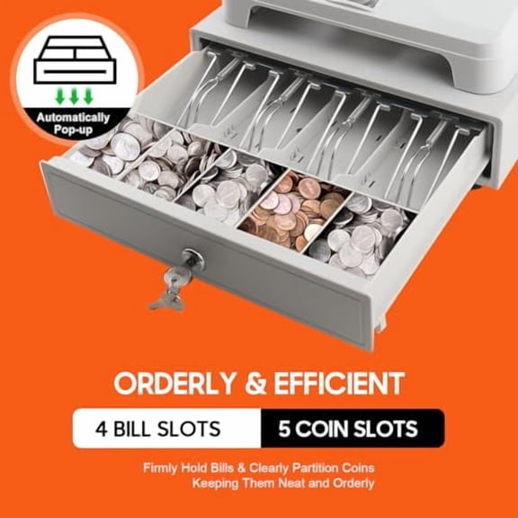 Electronic POS System Cash Register 48-Keys 8-Digital LED Display Electronic Cash Register with Removable Cash Tray and Thermal Printer Multifunction Cash Register for Small Business/Retail/Restaurant