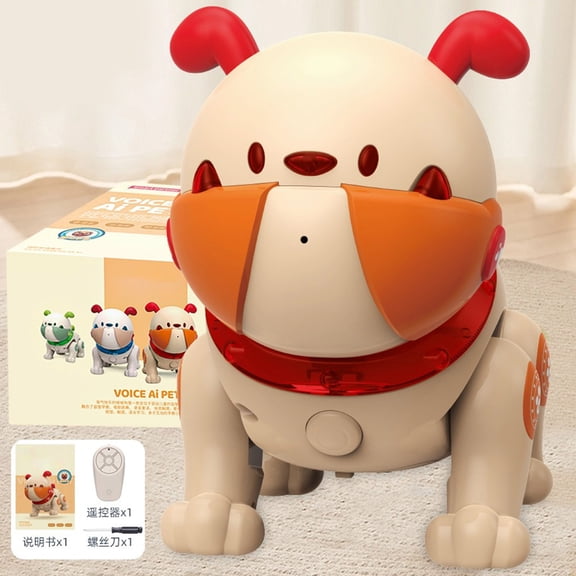 Electronic Pet Interactive Mechanical Dog, Sensing Toy with Music, Dance, Recording, Remote Control Robot Dog, Orange