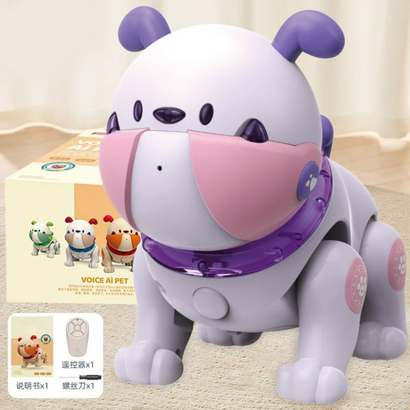 Electronic Pet Interactive Mechanical Dog, Sensing Toy with Music, Dance, Recording, Remote Control Robot Dog, Purple