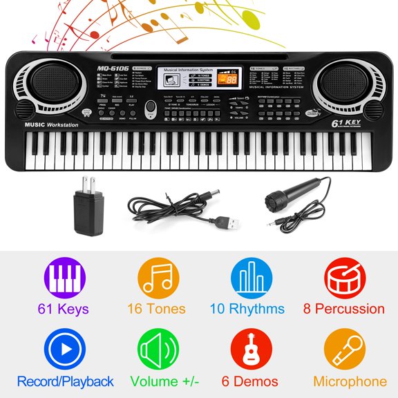 Electronic Piano Keyboard 61 Key Kit Keyboard Piano for Child Beginner 2 Modes Black