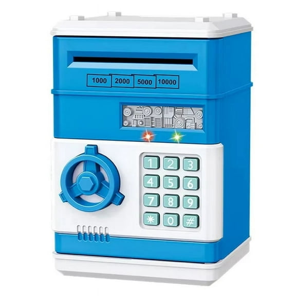 Electronic Piggy Bank Automatic Mini Security Coin Cash Savings Box Password Key Lock Bank ATM Gift for Children Blue