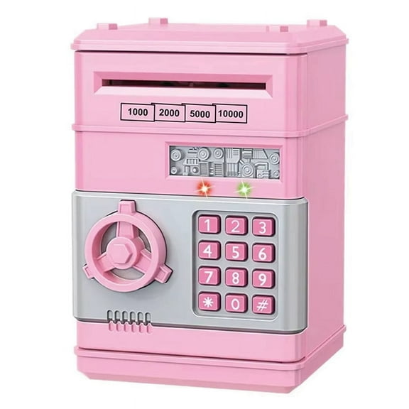 Electronic Piggy Bank Automatic Mini Security Coin Cash Savings Box Password Key Lock Bank ATM Gift for Children Pink