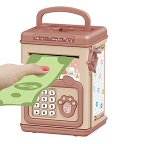 Electronic Piggy Bank with Fingerprint Password, Usupdd Large ATM Coin Bank for Kids, 7.9x7.9x5.9in Security Money Saving Box for Boys Girls Kindergarten Gifts, Pink