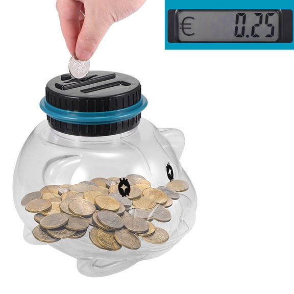 Electronic Piggy Bank for Adults, Digital Counting Money Jar, CoinCounter Machine with LCD Counter, Clear Pig Shaped Piggy Bank
