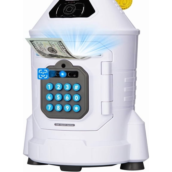 Electronic Piggy Bank with Password & Face ID Simulation, ATM Money Saving Box Toy, Rocket Space Coin Cash Can