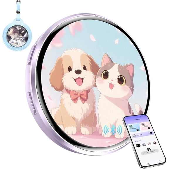 Electronic Pixel Badge Digital Display Pin with Photo Video GIF, 1.8 in HD Display Touch Screen, Rechargeable & Bluetooth 6.0, Personalized Badge Pin Decor Anime Fans Unique Gift (Purple)