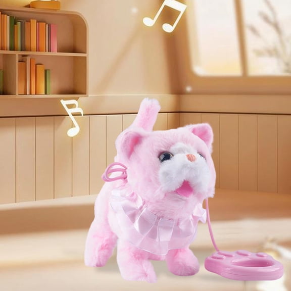 Electronic Plush Cat Toy Walking Meowing Interactive Pet with Remote Control Rope Imitating Sounds Realistic Animal for Home Play