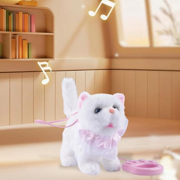 Electronic Plush Cat Toy Walking Meowing Interactive Pet with Remote Control Rope Imitating Sounds Realistic Animal for Home Play