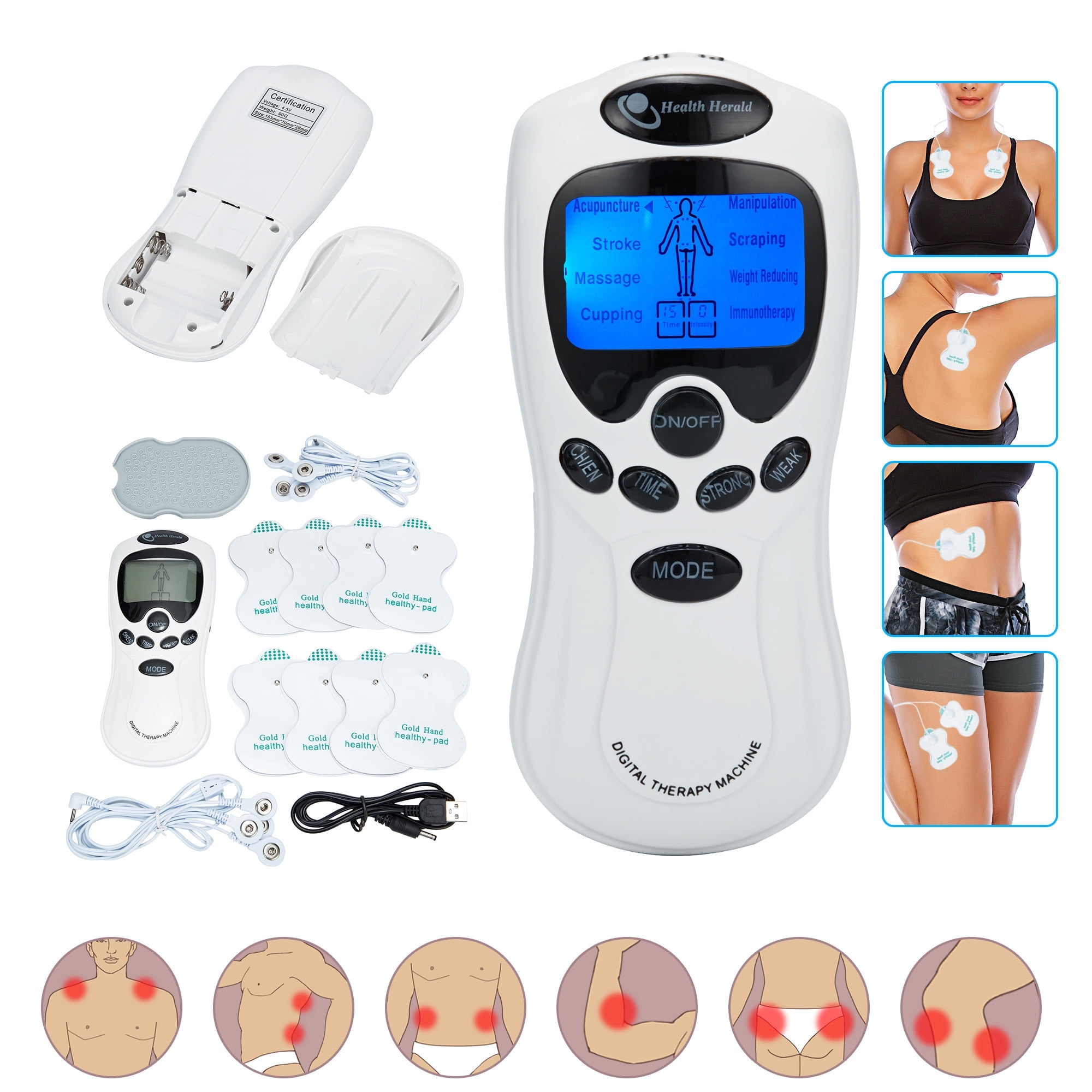 Electronic Pulse Massage Neck and Back Massager Muscle Stimulator - Therapy Pulse Electrical Massager Electronic Body Massage Device, Digital Tens Unit 8 Modes 8 Pads Pain Relief Machine