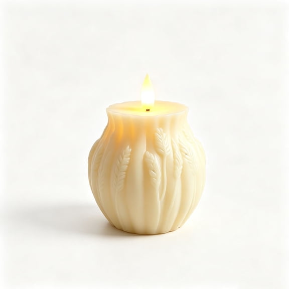 Electronic Pumpkin LED Candle Light 2.4in, Flickering Flameless Plastic Candle with Embossed Leaf Design, Battery Operated Safe Decor for Mantel Table, Soft Warm Halloween Thanksgiving Accent