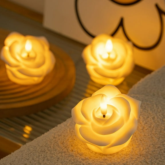 Electronic Rose Candle Lamp, LED Flameless Rose-Shaped Decorative Candle with Warm Light, Battery-Powered for Valentine's Day, Wedding, Home Decor, Holiday Atmosphere, 1 Piece