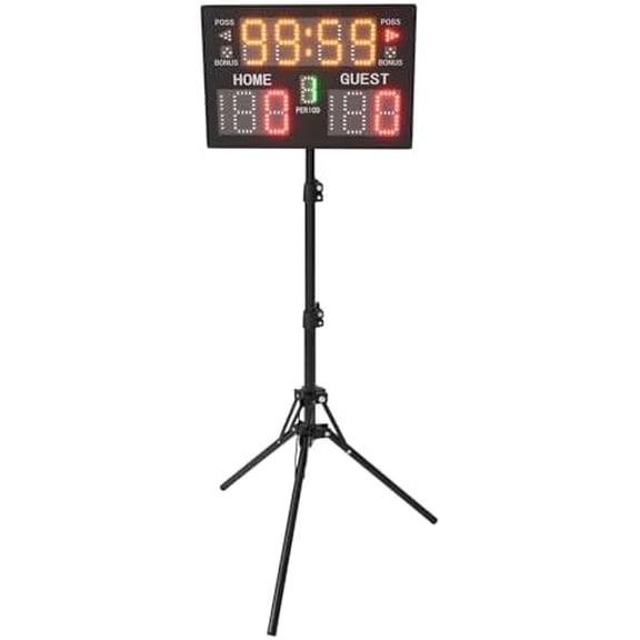 Electronic Scoreboard with Stand, Portable Tabletop Electronic Digital Scoreboards with Timer Clock, LED Scoreboard with Adjustable Tripod Height for Ping Pong, Basketball, Volleyball(Black)