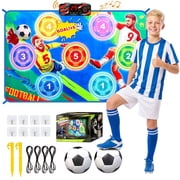 Electronic Scoring Soccer Toy Game Mat Set for Kids, Soccer Toss Target Game Indoor Outdoor with Real-Time Scoring & 3 Modes, 2 Soft Soccer & Goal, Birthday Gifts for 3-5/6-8/8-12 Years Old Boys Girl