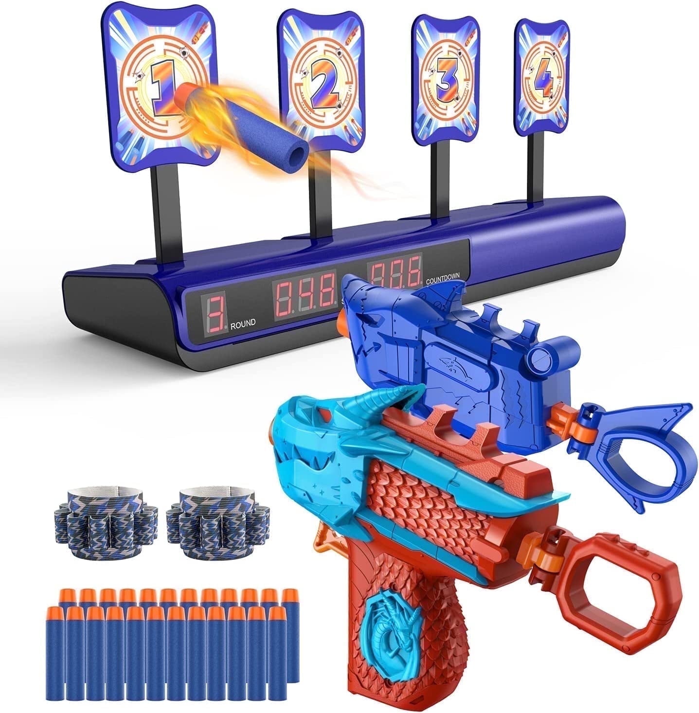 ABSOKE Electronic Shooting Target with 2 Foam Blaster Toy,Outdoor Toy Gift for Kids Boys Girls Age 5-9