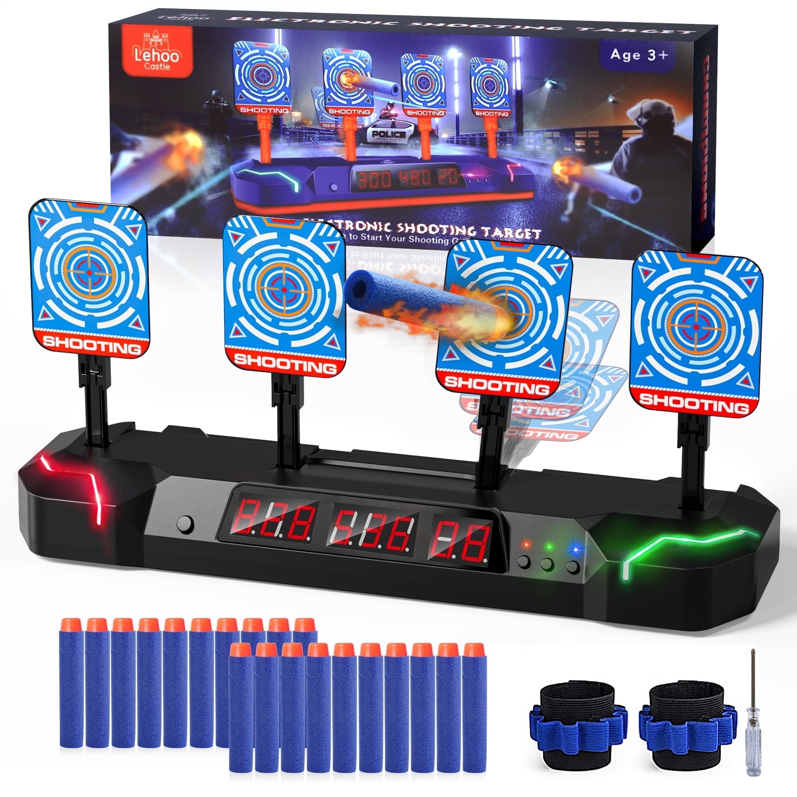 The Coupon deal of  Electronic Shooting Targets for Nerf, Auto Reset Digital Target with LED Light, Gift Toy for Kids Boys Girls 4 5 6 7 8 - Black