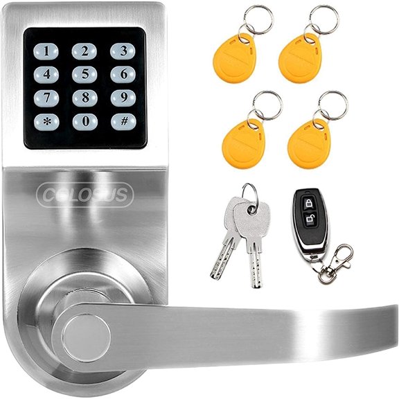 Electronic Smart Door Lock Keyless Entry with Keypad Key Fobs Remote Control Keys for Home Office or Commercial Silver NDL302
