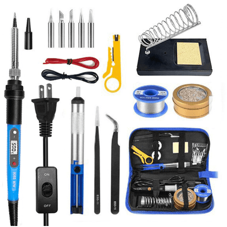 Electronic Soldering Iron Kit, 80 Watt Adjustable Temperature Soldering Tool with LCD Display, 16-in-1 Soldering Kit, On/Off Switch