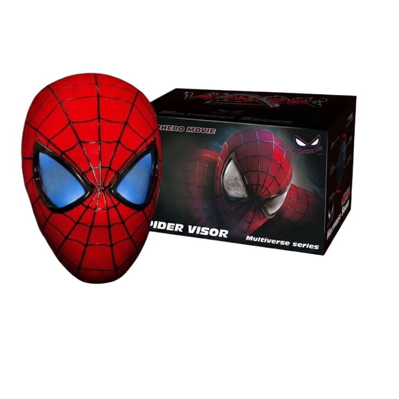 Electronic Spider Hero Mask, Chin Controlled Movable Eyes with LED Glow & USB Charging for Cosplay Fun & Role Play