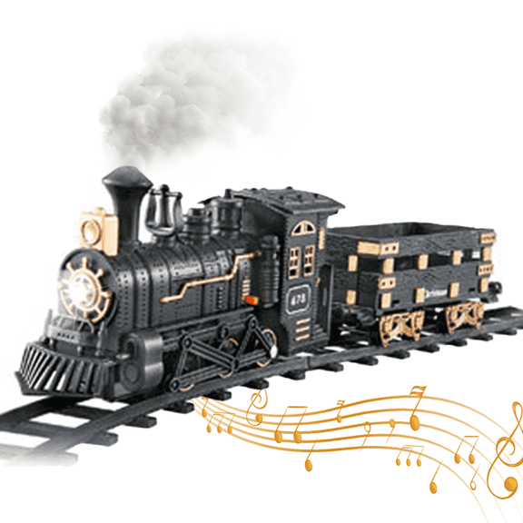 Electronic Train Set Under Christmas Tree with Spray, Lights & Sound, Classic Steam Train & Track Model Kit for Kids Ages 3-12 Gifts