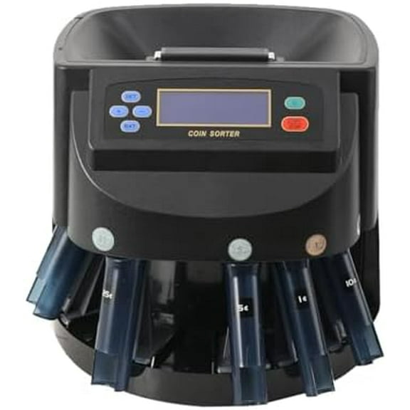 Electronic USD Coin Sorter and Counter with LCD Display, 5 Coin Bins and Tubes,Automatic USD Coin Sorting Device for 1, 5, 10, 25 Coins,100-150 Coins/Minute$$Office