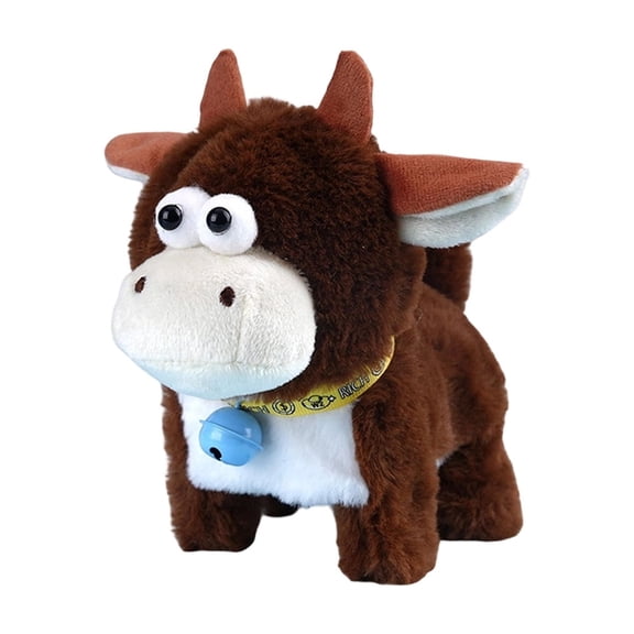 Electronic Walking Plush Cow Toy with Sound Moving Tail Simulation Animal Interactive Pet for Kids Battery Operated Batteries Not Included