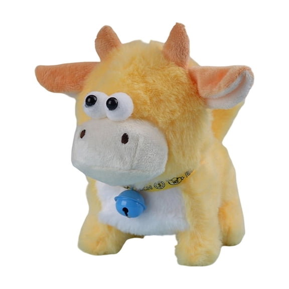 Electronic Walking Plush Cow Toy with Sound Moving Tail Simulation Animal Interactive Pet for Kids Battery Operated Batteries Not Included