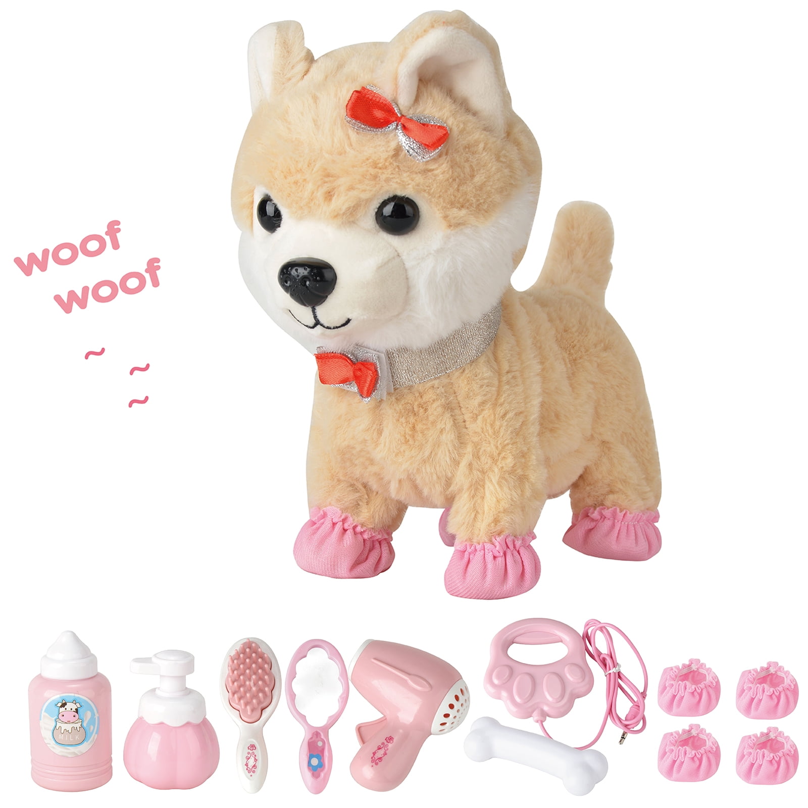 Simulation Plush Dog Electronic Interactive Pet Puppy and Traction Rope  Walking Barking Tail Wagging Companion Toys For Kids