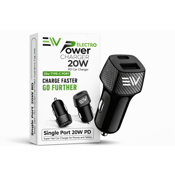Electronic World 20W PD Car Charger USB C Fast Car Charger Single Port Type C Car Charger Adapter