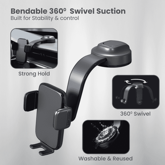Electronic World Phone Holder 360 Rotatable Suction Cup Dashboard Windshield Mount Universal Smartphone Car Mount, Black