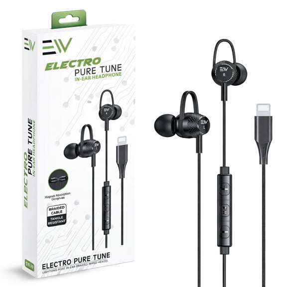 Electronic World Wired Earbuds for iPhone, In-Ear Headphones with Mic & Volume Control, Noise Isolating, Compatible with iPhone 11 12 13 14, Durable Braided Cable