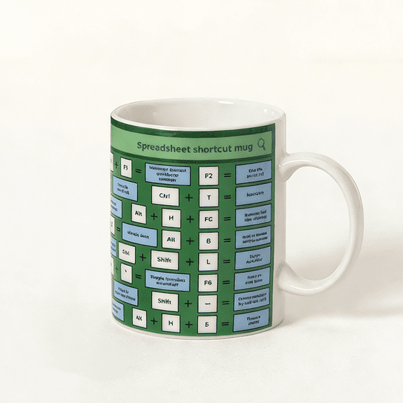 Electronic watch shortcut key mug, featuring a table keyboard hotkey design on a ceramic coffee mug, is a perfect gift for data analysts, accountants, and office workers