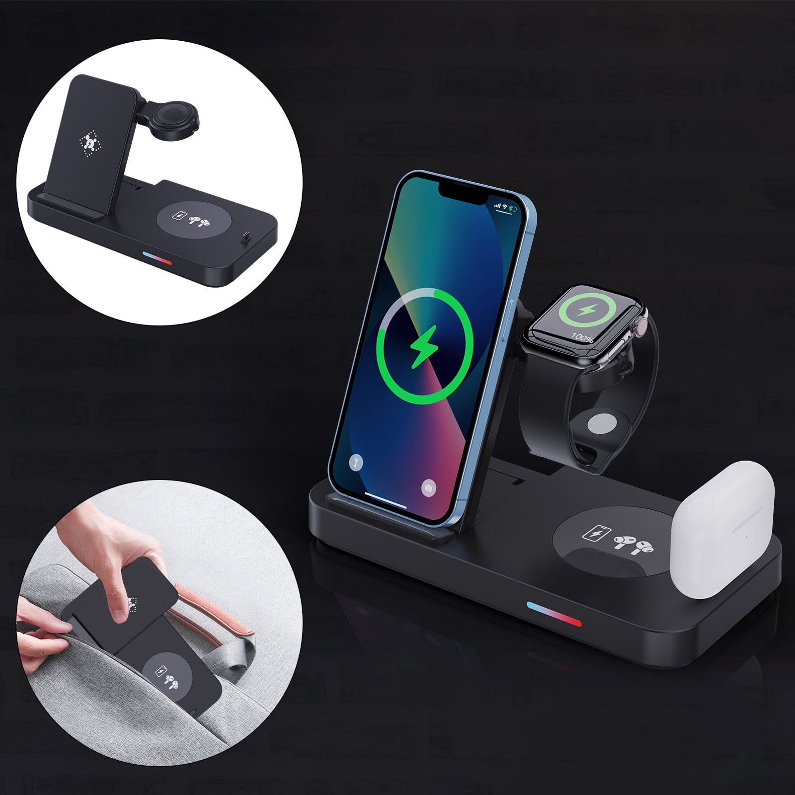 Electronics Accessories - 4 In 1 Magnetic Wireless Charger Station Fast Wireless Charging Stand 15W For I-Phone For Air-Pods For