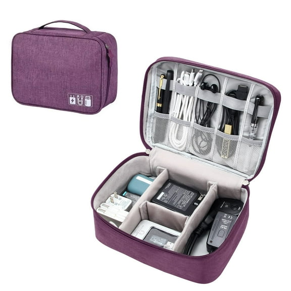 Electronics Accessories Organizer Bag, Portable Travel Digital Storage Bags Case for Cable, Cord, Charger, Phone, Adapter, Power Bank, Hard Drives (9.45in x 7.09in), Purple