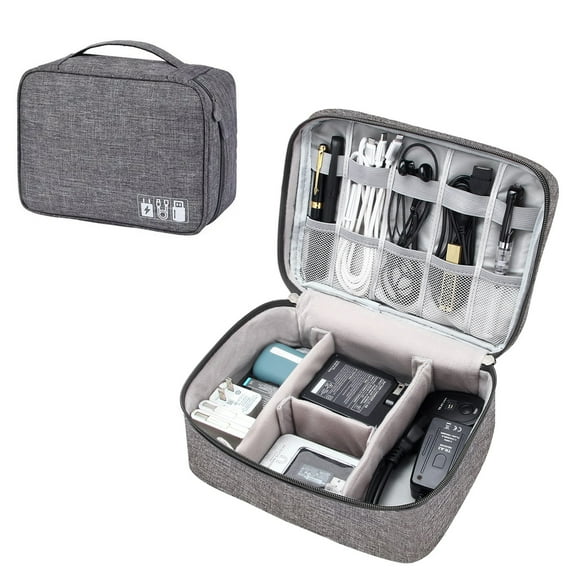 Electronics Accessories Organizer Bag, Portable Travel Digital Storage Bags Case for Cable, Cord, Charger, Phone, Adapter, Power Bank, Hard Drives (9.45in x 7.09in), Gray