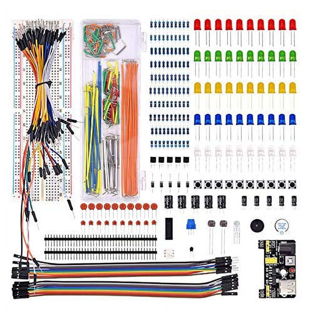 Electronics Basic Component Starter Kit with Breadboard Power Supply Jumper  Wires Resistors Capacitors LED Compatible with Arduino Raspberry Pi