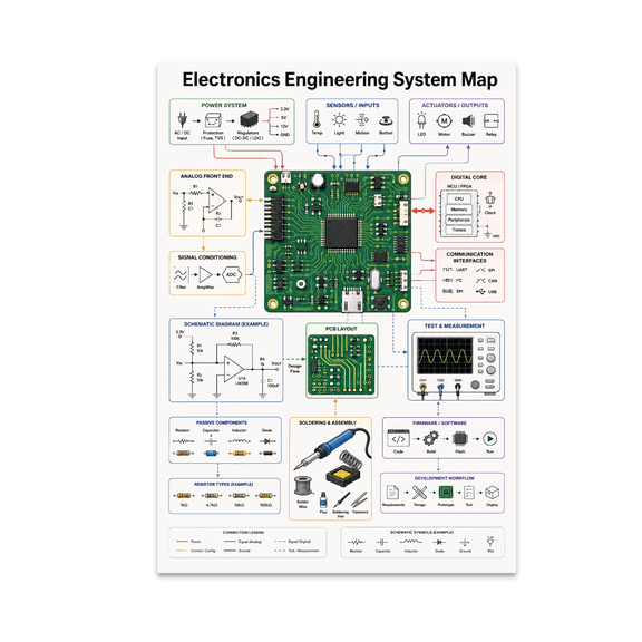 Electronics Engineering System Map Poster, Electronics Engineers, Makers, and Engineering Education, 13x19 Glossy Paper