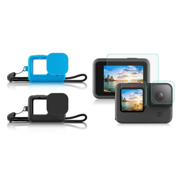 Electronics Mart Accessories Kit for GoPro Hero 9 with Silicone Rubber Protective Case + Ultra Clear Tempered Glass Screen Protector for GoPro Hero9 - Blue