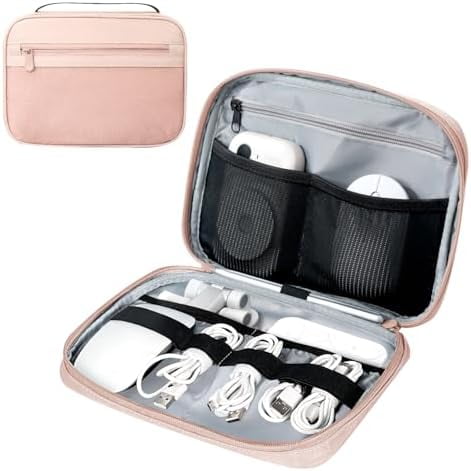 Electronics Organizer Bag, Portable Cable Organizer Case Travel Electronic Accessories Storage Case - Travel storage bag for Cables, Chargers, Phone, SD Cards - Pink