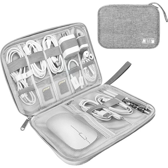Organizer Travel Case,Electronic Accessories Storage Bag,Portable Waterproof Cable Organizer Bag,Travel Cord Organizer Bag for Small Charging Cord Storage,Cables,SD Card (Grey)