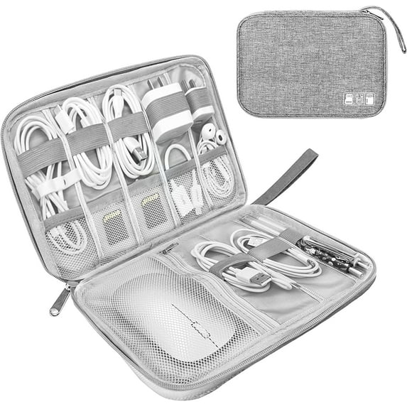 Electronics Organizer Travel Case,Electronic Accessories Storage Bag,Portable Waterproof Cable Organizer Bag,Travel Cord Organizer Bag for Small Charging Cord Storage,Cables,SD Card (Grey)