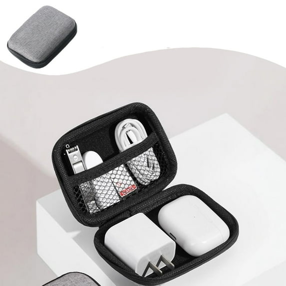 Electronics Organizer Travel Case with Zipper, Portable Cable Storage Bag for USB, Charger, Headphones, Small Accessories, Gray EVA